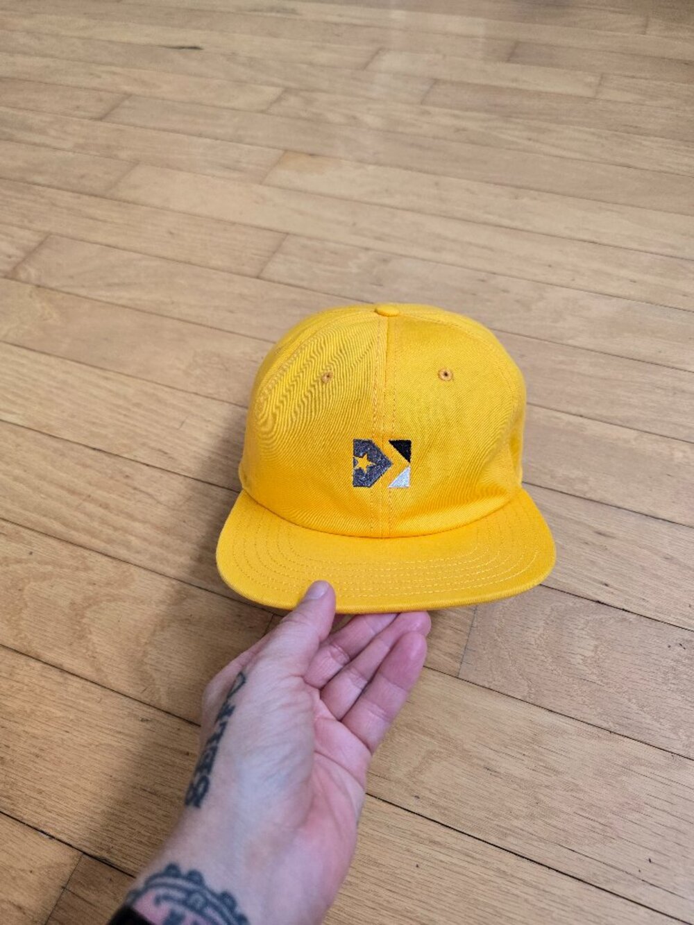 Converse | Cons Star embroidered logo yellow canvas flat brim hat